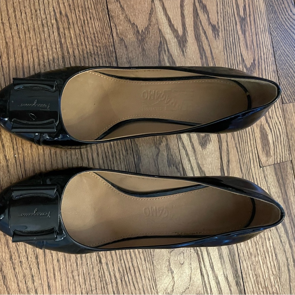Salvatore Ferragamo Black Patent Leather Flats